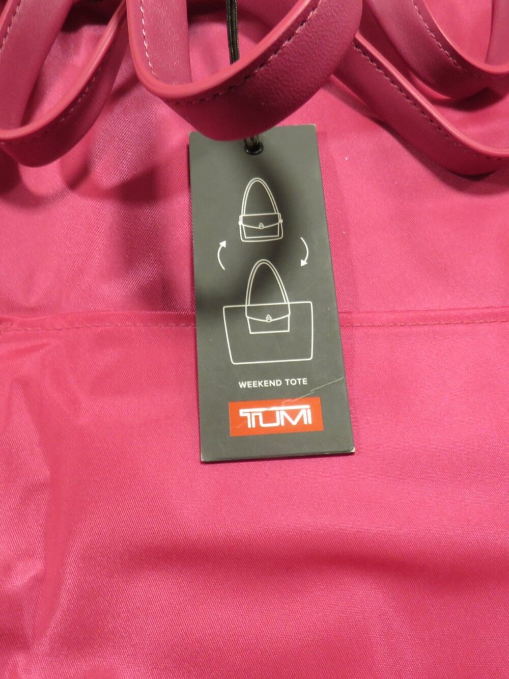 NWT TUMI Foldable Tote Fuchsia Pink Nylon Leather Trim Packable Travel Bag - Picture 9 of 15